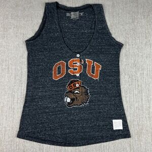 Retro Brand OSU Beavers Tank Top Women's Medium Graphic V-Neck Button Accent